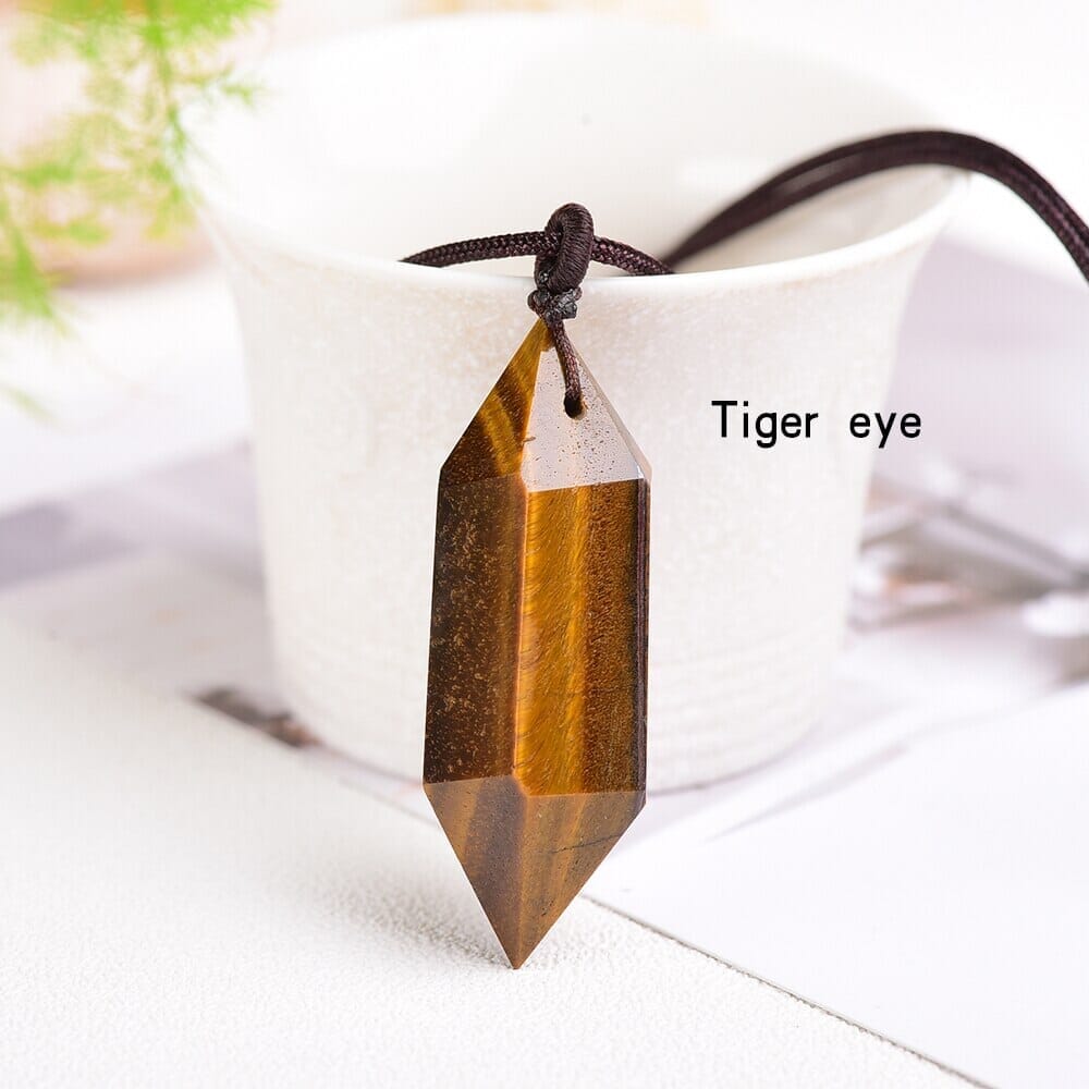 1pc Natural Crystal Quartz Double Point Pendant NecklaceNecklaceTigereye