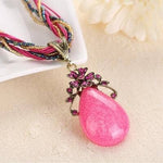 Retro Ethnic Style Alloy Rhinestone Link Chain Choker Bib Stress Reliever NecklaceNecklacePink