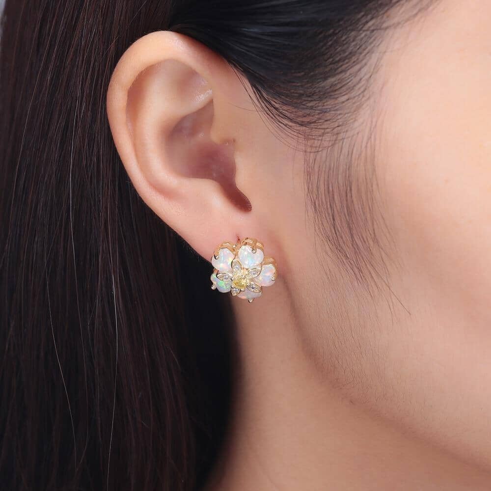 Cherry Blossom Fire Opal Stone Stud EarringsEarrings