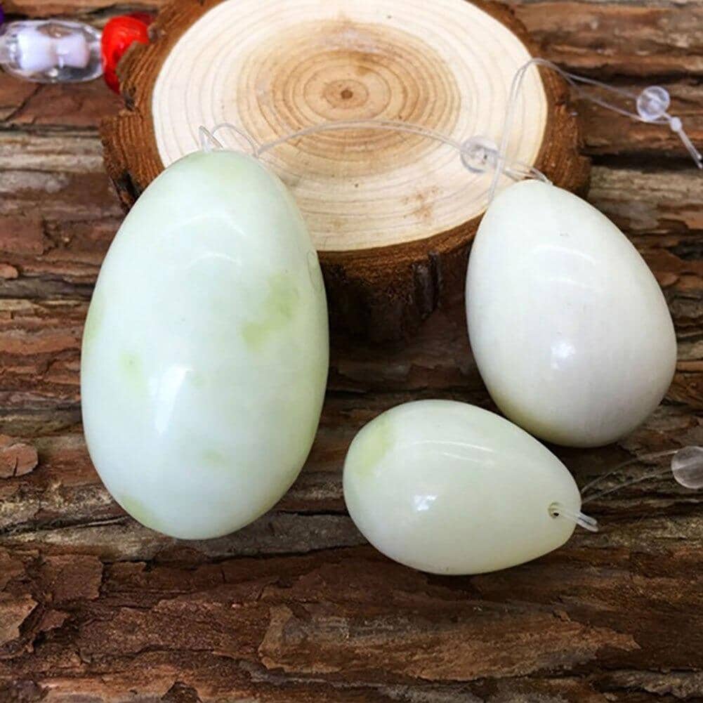 Drilled Natural Green Jade Yoni Eggs for Kegel Exercise (3 eggs)Yoni Eggs