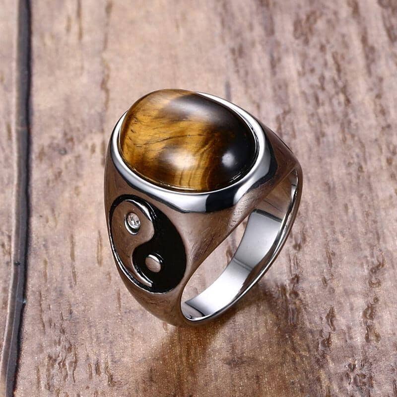 Vintage Oval Tiger Eye with Yin Yang Symbol RingRing