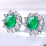 Simple Silver Green Jade Chalcedony Stud EarringsEarrings
