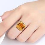 Luxury Charm Square Shaped Citrine Gemstone Ring - 925 Sterling SilverRing