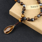 8mm Tiger Eye Stone Necklace Drop Pendant Handmade Knotted Irregular Hematite Beaded NecklaceNecklace