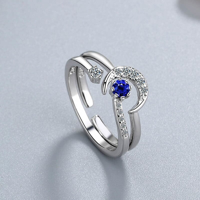 Fashion Star Moon Shape Sapphire Ring - 925 Sterling SilverRing