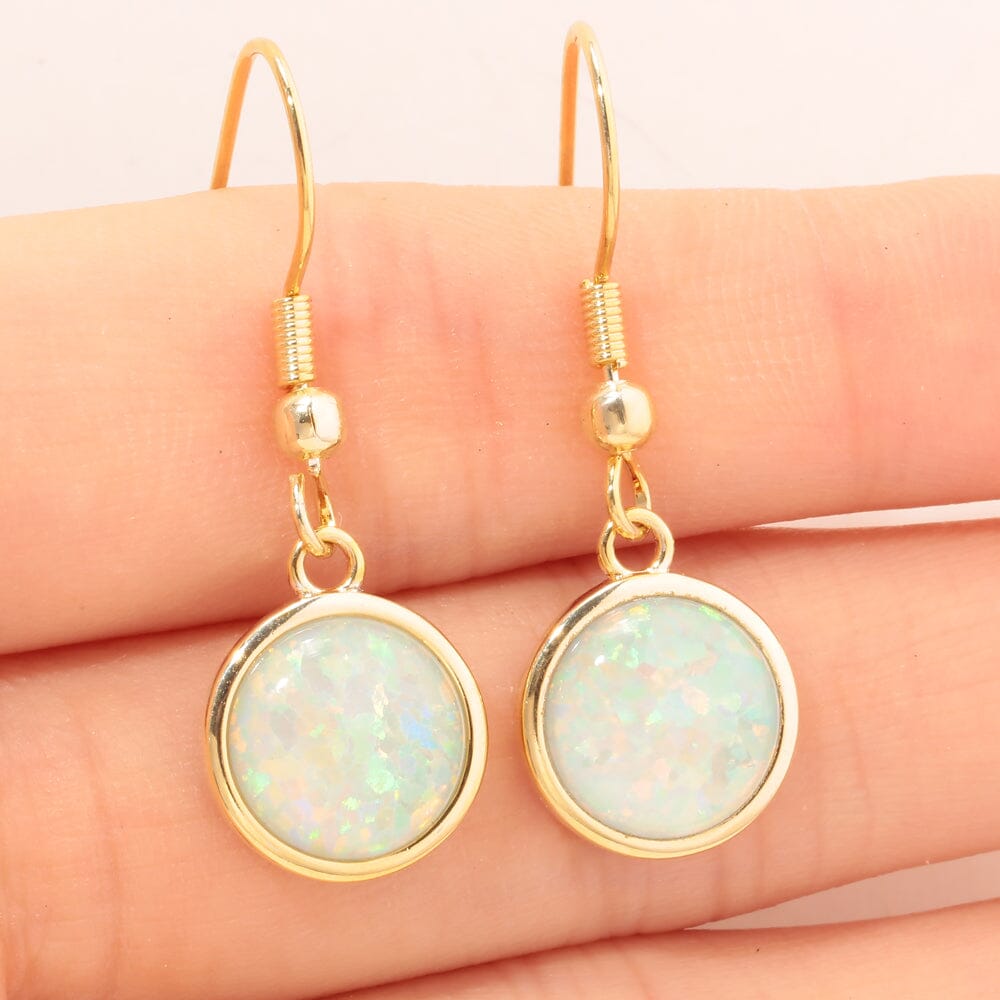 White & Green Fire Opal Yellow Gold & Silver Engagement EarringsEarrings