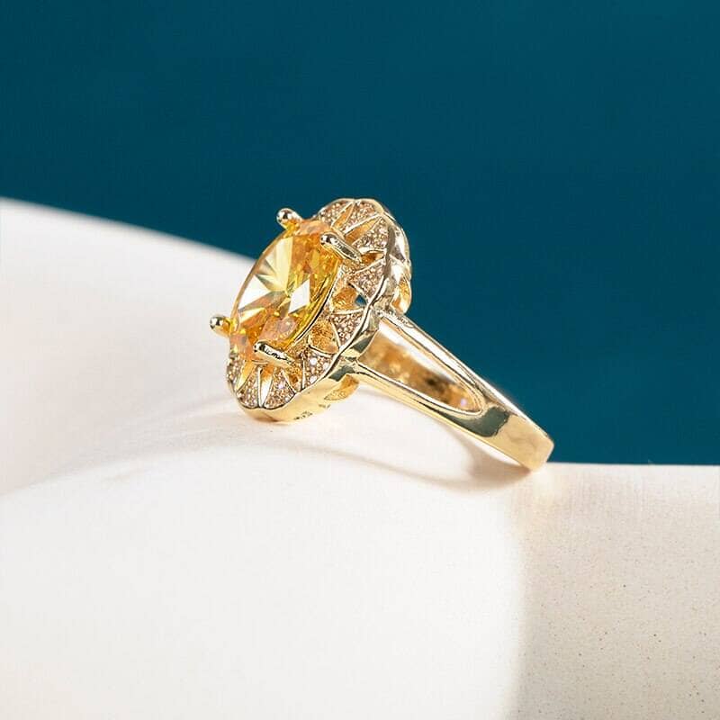 Luxury Oval Citrine Gemstone Ring - 925 Sterling SilverRing