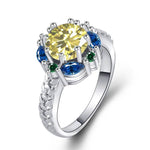 Flower Shaped Citrine and Sapphire Ring - 925 Sterling SilverRing