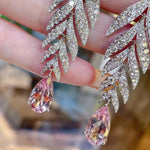 Original Elegant Leaf Fashion Zircon Pink Sapphire Earrings - 925 Sterling SilverEarrings