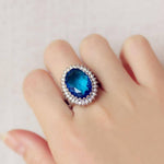 Trendy Oval Gemstones Ring - 925 Sterling SilverRing