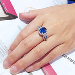 Sapphire Little Diamonds Ring - 925 Solid Sterling SilverRing