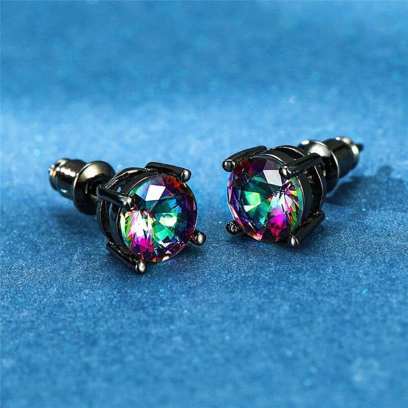 Rainbow Mystic Topaz Black Gold Stud EarringsEarrings