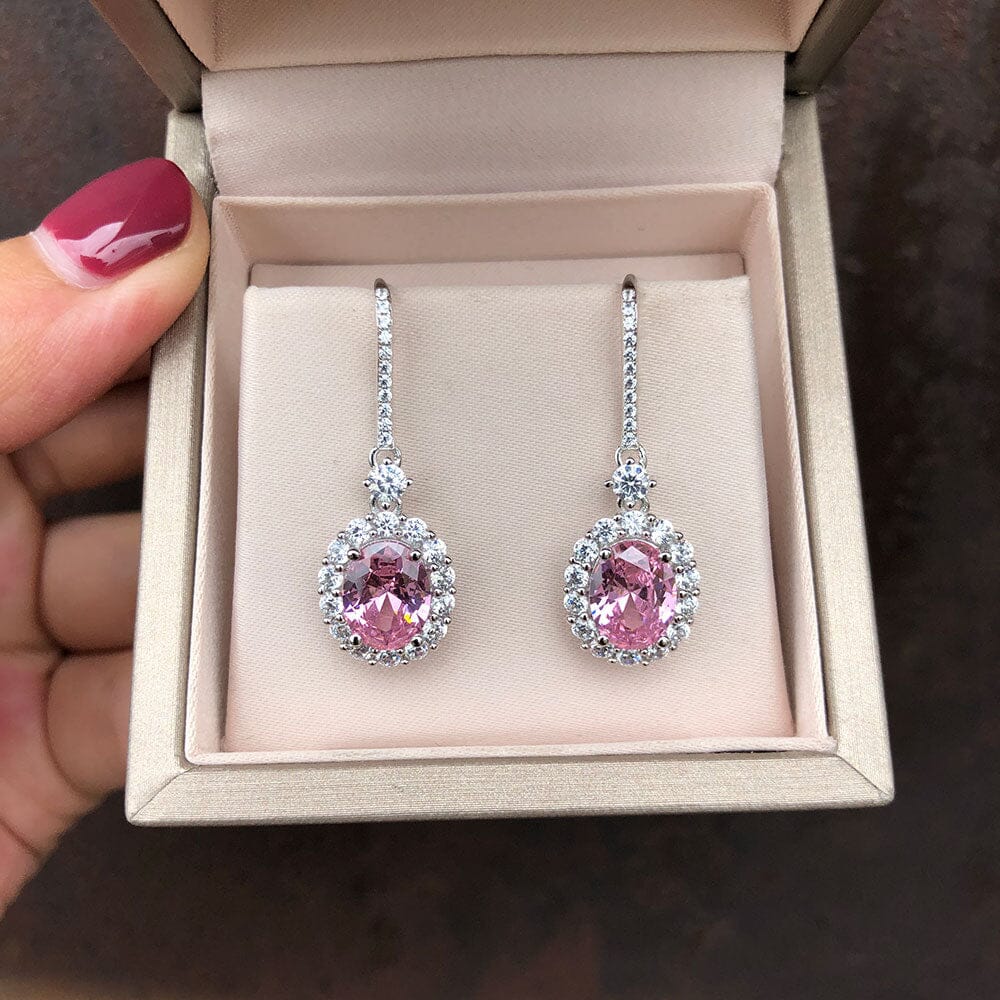 Simple Elegant Sapphire Drop Earrings - 925 Sterling SilverEarringsPink