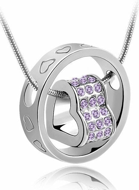 Rhinestone Love Heart Pendant NecklaceNecklaceSilver Violet