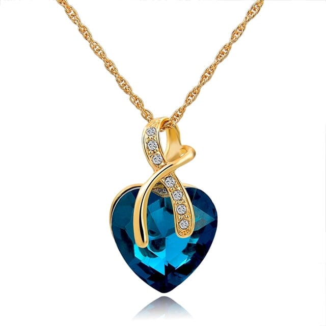 Austrian Crystal Heart PendantsNecklacegold blue
