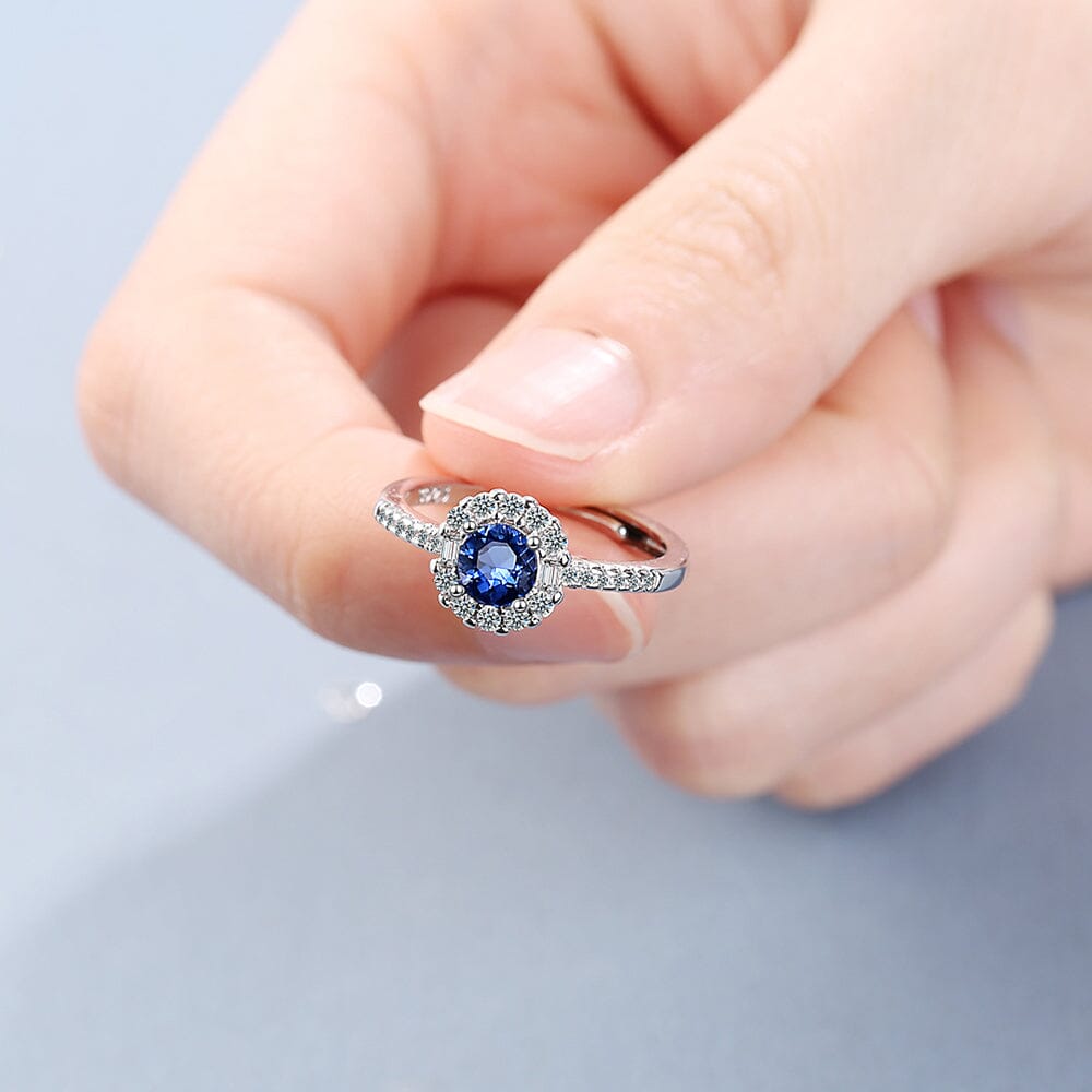 Dainty Blue Sapphire Zircon Adjustable Ring - 925 Sterling SilverRing