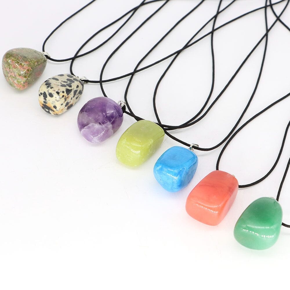 Aventurine and Other Stones Natural Crystal Irregular Tumbled Stone Reiki Rope NecklaceNecklace