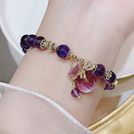 Lucky Bag Round Ring Charm Natural Amethyst Beaded BraceletBracelet