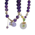 Lucky Bag Round Ring Charm Natural Amethyst Beaded BraceletBracelet