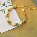 Ancient Gold Hetian Jade Lotus Bracelet - S925Bracelet