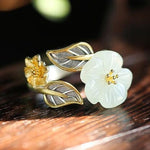 White Hetian Jade Flower Ring - 925 Sterling SilverRing