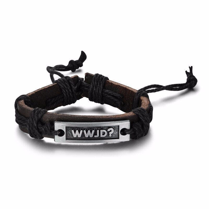 WWJD Leather What Would Jesus Do Cuff Bangle BraceletBraceletblack