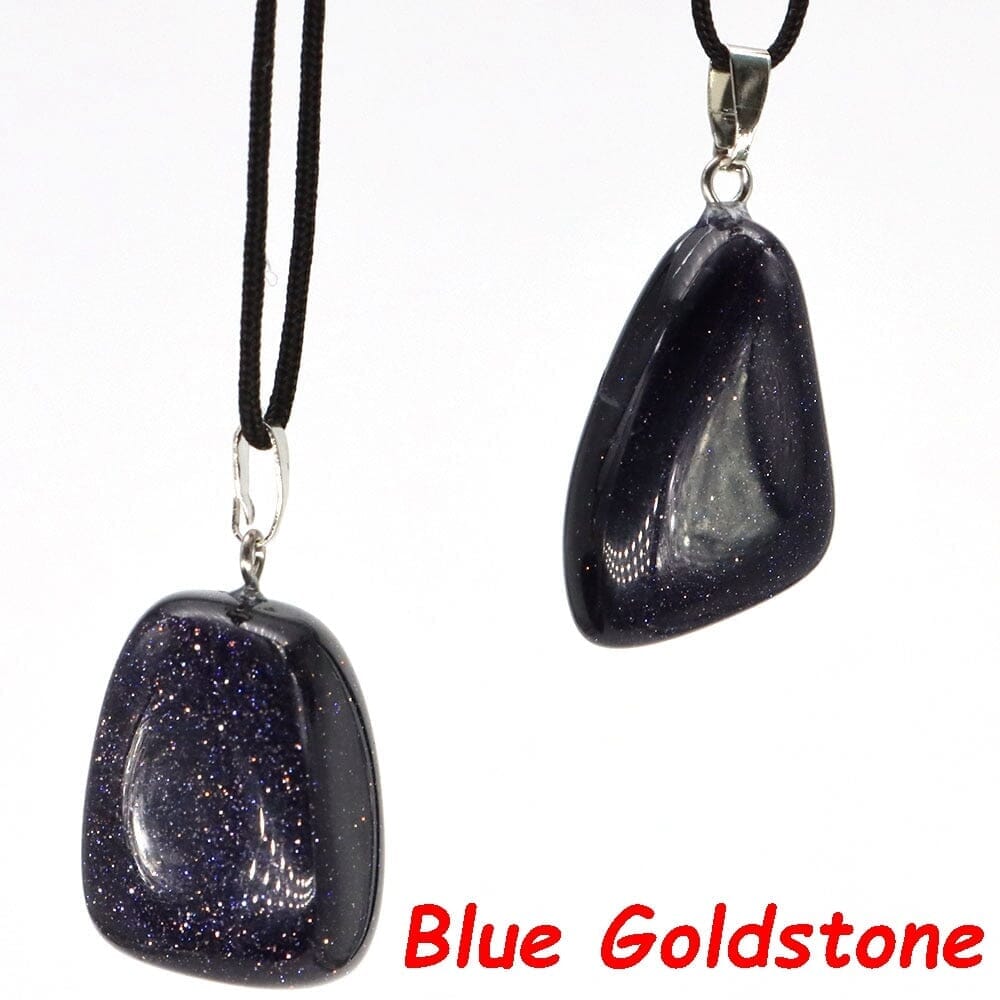 Aventurine and Other Stones Natural Crystal Irregular Tumbled Stone Reiki Rope NecklaceNecklaceBlue Goldstone