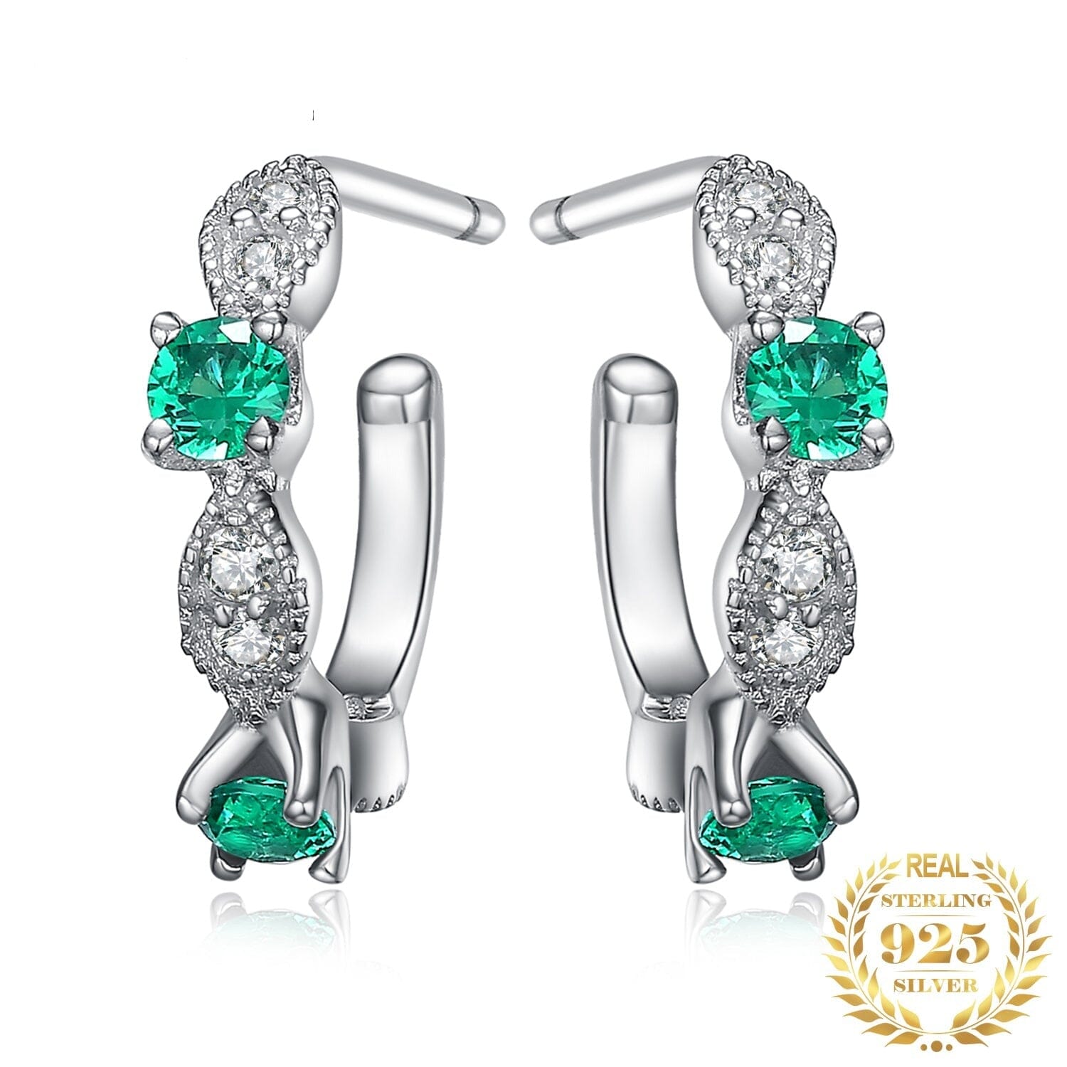 3 Stone Emerald Earrings - 925 Sterling SilverEarrings