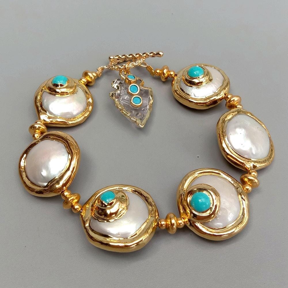 White Quartz Arrowhead Charm Freshwater Cultured Blue Crystal BraceletBracelet