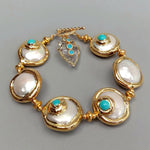 White Quartz Arrowhead Charm Freshwater Cultured Blue Crystal BraceletBracelet