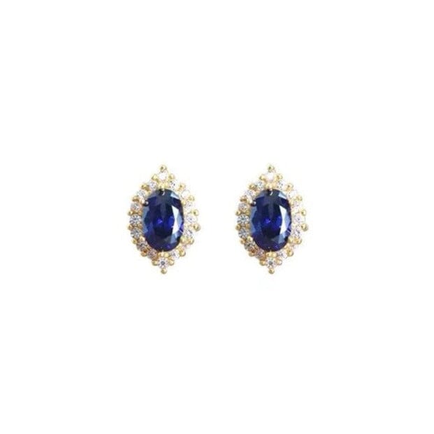 Halo Princess Sapphire Stud Earrings - 925 Sterling SilverEarrings