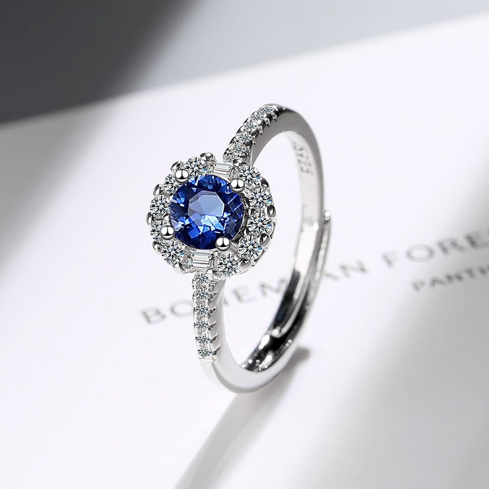 Dainty Blue Sapphire Zircon Adjustable Ring - 925 Sterling SilverRing