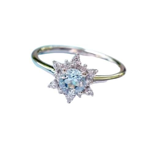 Aquamarine White Topaz Flower RingRing6