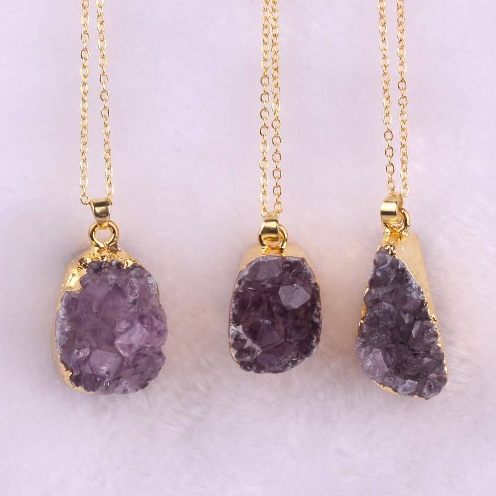 Natural Amethysts Quartz Geode NecklaceNecklace