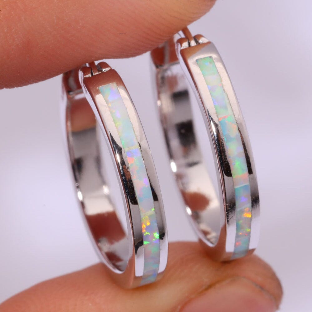 White and Blue Fire Opal Stud EarringsEarrings