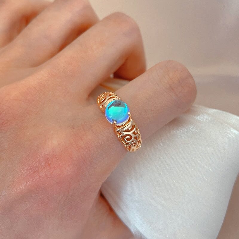 Fancy Moonstone Hollow Pattern Ring - 585 Rose GoldRing