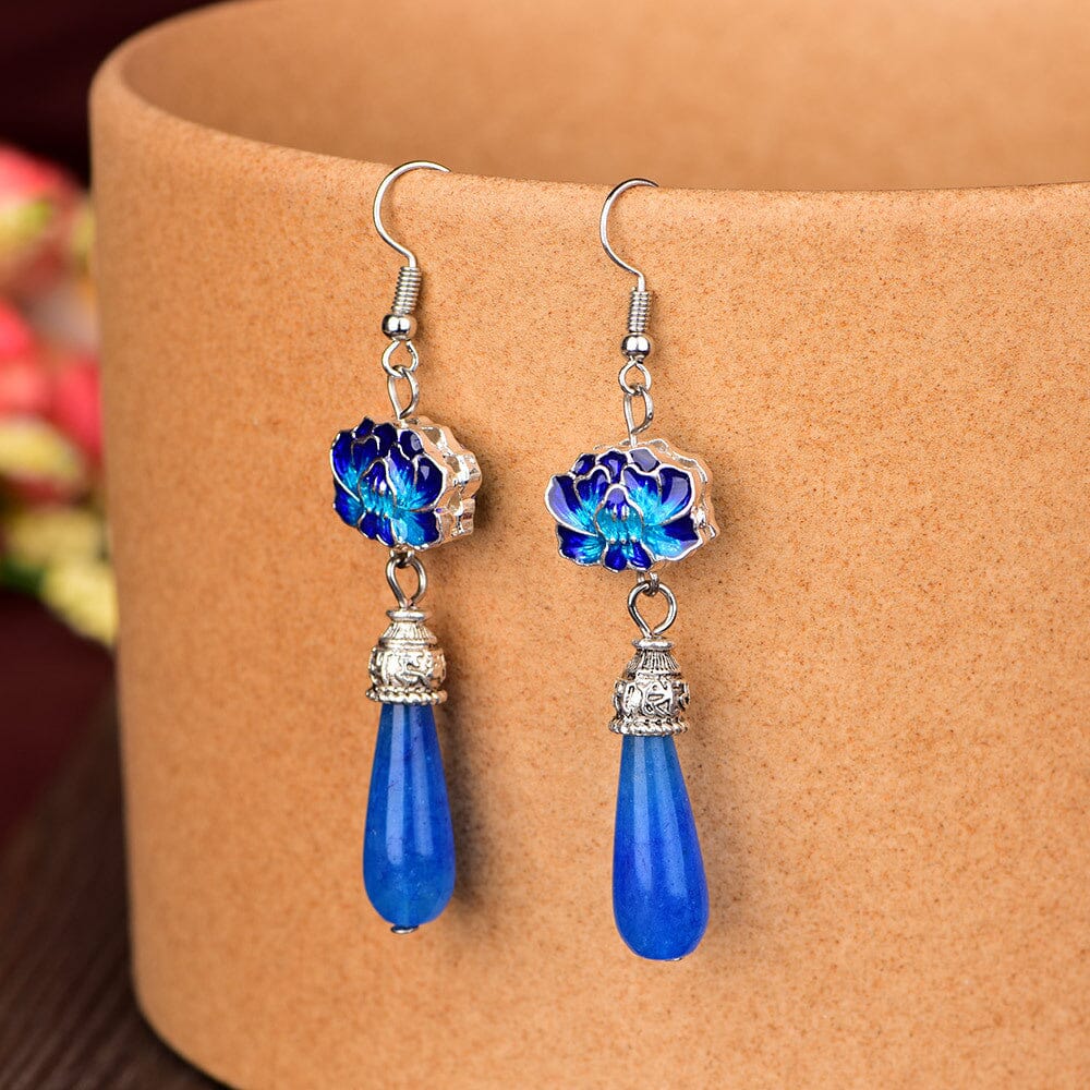 Blue Jade Lotus Drop EarringsEarrings
