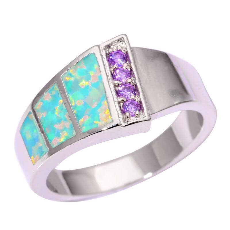 Green Fire Opal Amethyst Silver RingRing7