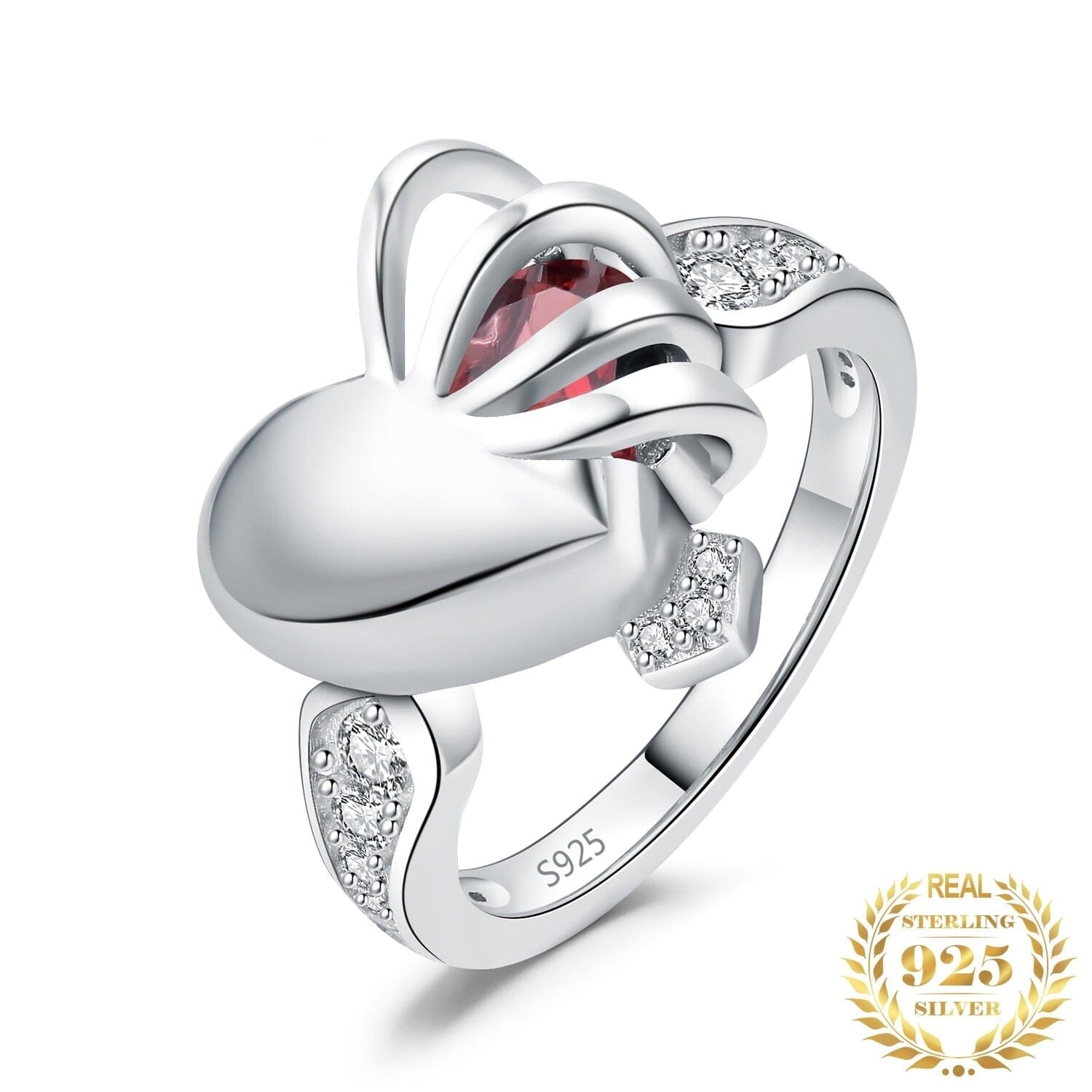 Love Heart 2ct Natural Red Garnet Ring - 925 Sterling SilverRing5