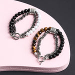 Natural Tiger Eye Stone Beaded Stainless Steel BraceletBracelet