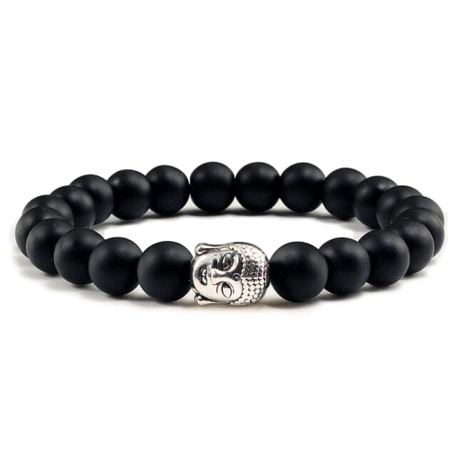 Men Buddha Natural Stone Bead BraceletsBraceletMatte Black