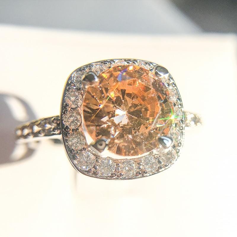 Champagne Morganite White CZ Ring - 925 Sterling SilverRing