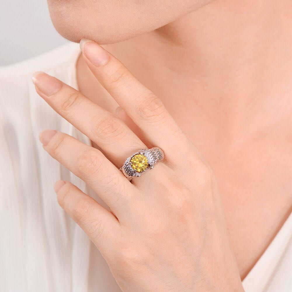 Owl Charm Citrine Ring - 925 Sterling Silver