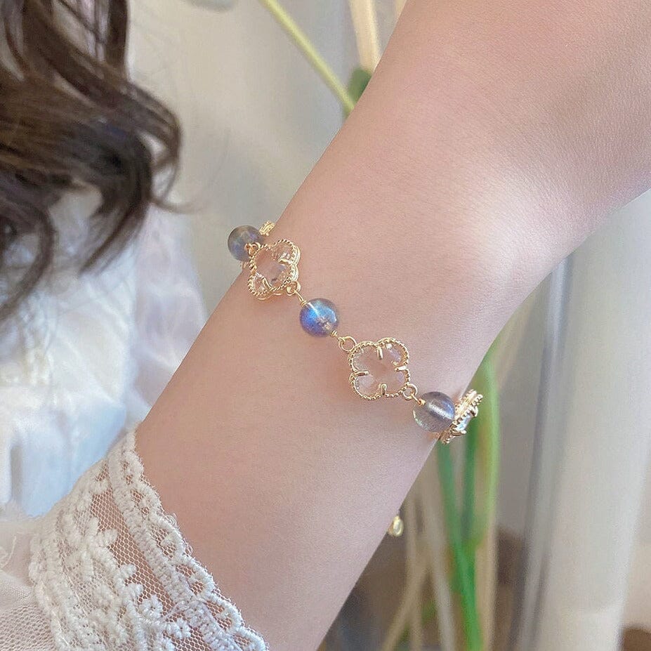 Trend Four Leaf Clover Chrysoprase Peridot BraceletBraceletMoonstone