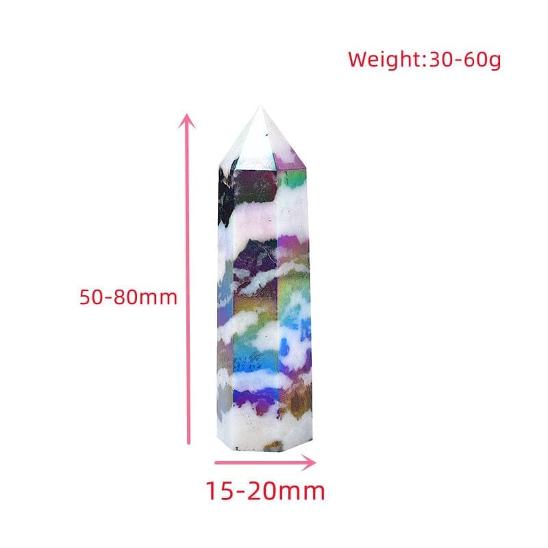 Natural Aura Stone Crystal Point Healing Obelisk Black and White Zebra Quartz WandWand