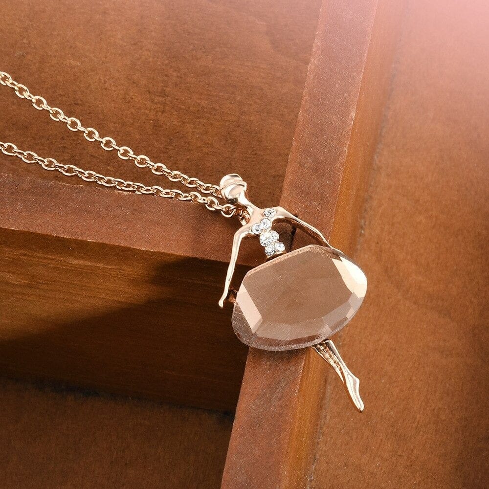 Ballerina Crystal Pendant Long Sweater Chain NecklaceNecklace