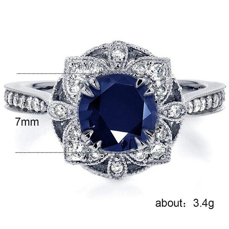 Classic Flower Shaped Sapphire Emerald Ring - 925 Sterling SilverRing