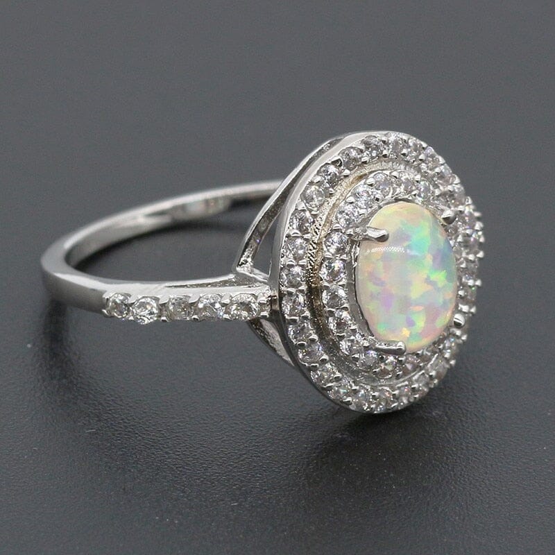 White Fire Opal Cubic Zirconia Oval RingRing
