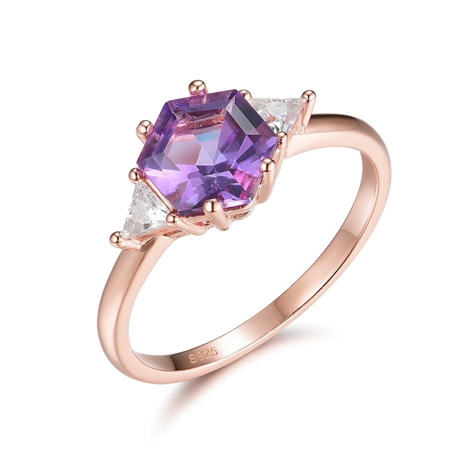 Amethyst White Topaz Hexagon Rose Gold RingRing8Amethyst