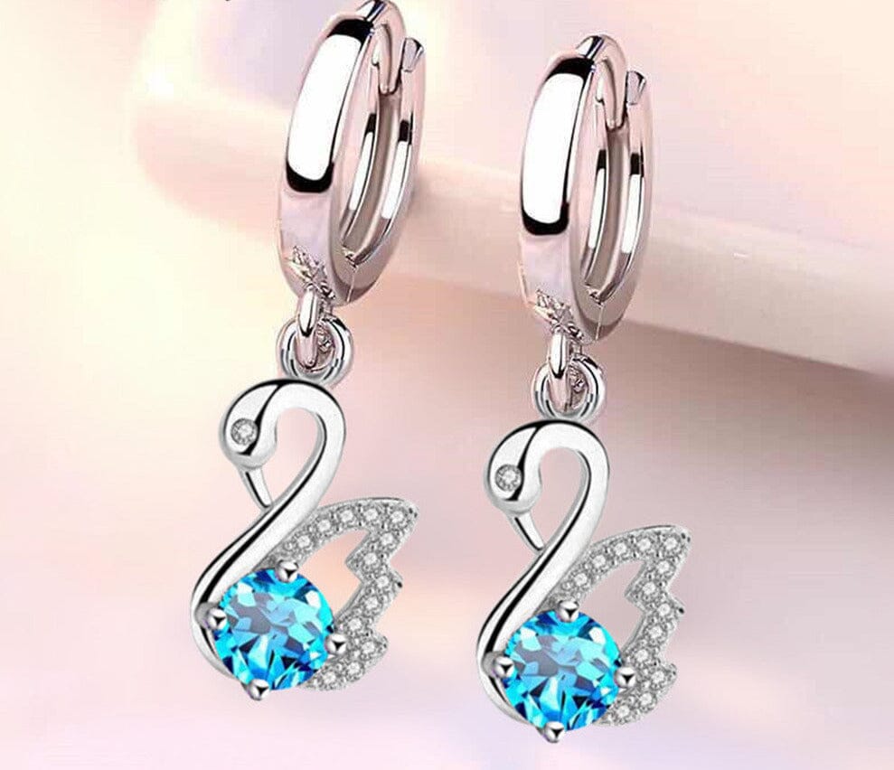 Blue, White & Pink Fire Opal Swan EarringsEarrings